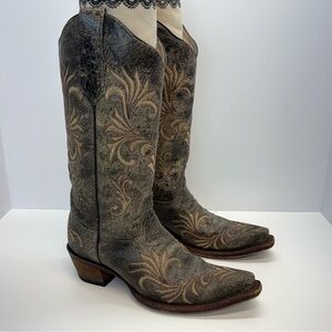 Circle G 36632 Brown Cowhide Embroidered Design Cowgirl Boots Women's Size 7.5 M